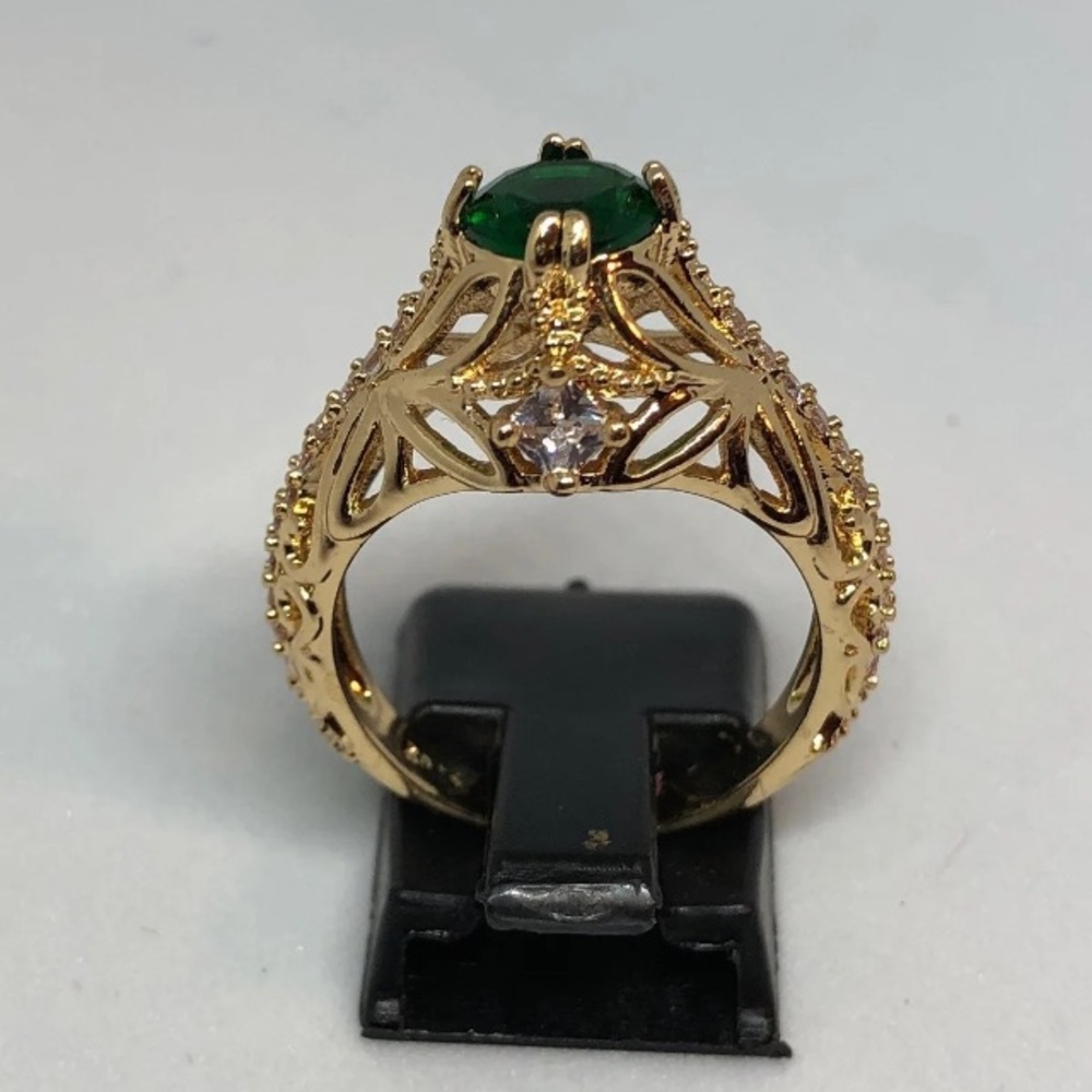 Emerald & Gold Overlay 925 Sterling Silver Ring - Picture 5 of 7